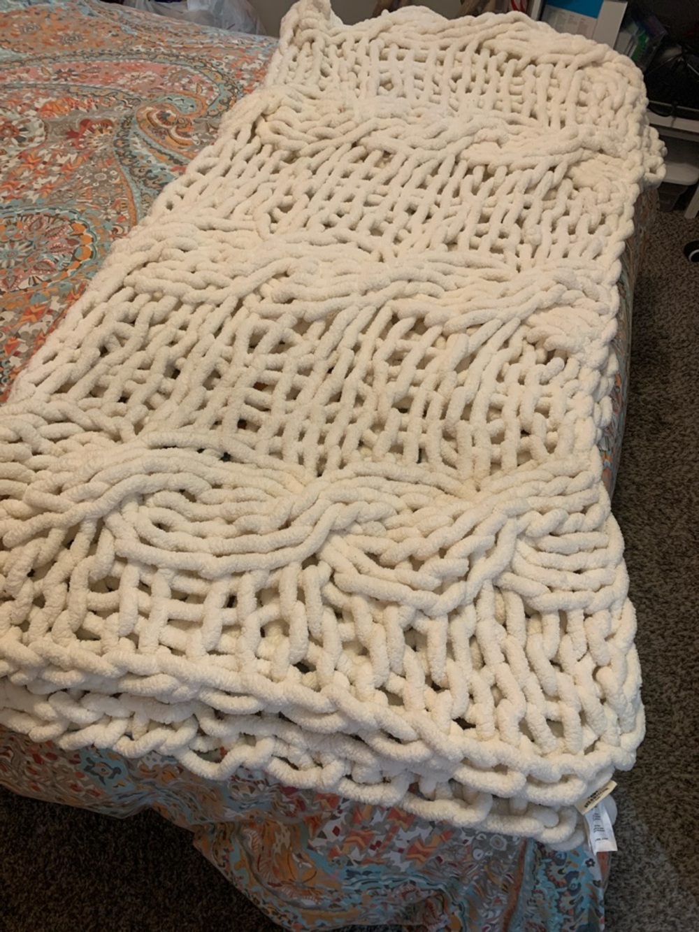 Bee & Willow Chunky Knit Plush Throw Blanket - Cream - queen size
